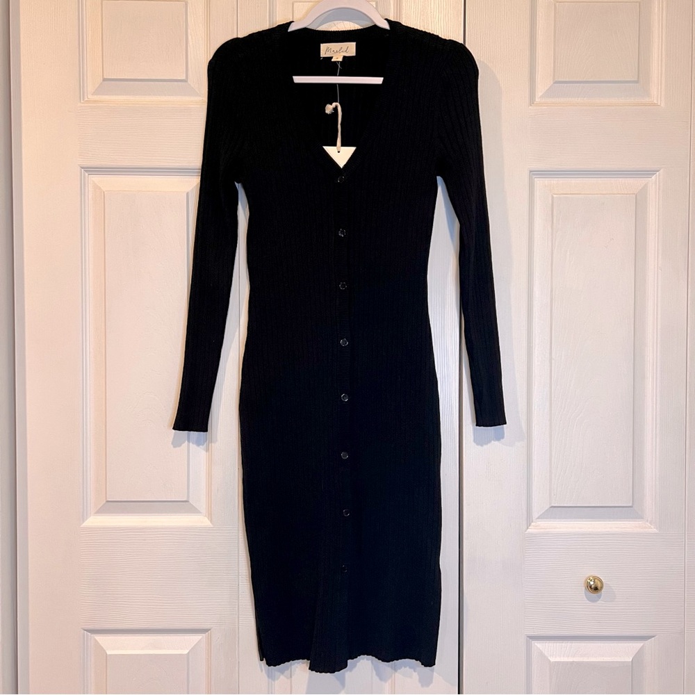 🩷 Marled Black Button Down Sweater Dress - size Small (00848)